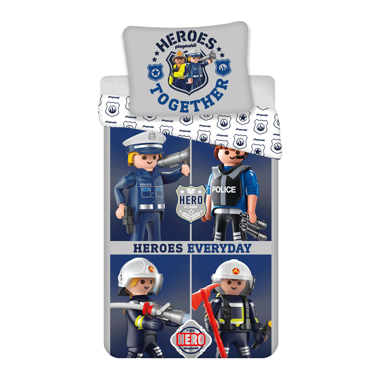 Playmobil Polizei Feuerwehr Bettwäsche - 140x200 cm Kissen und Decke