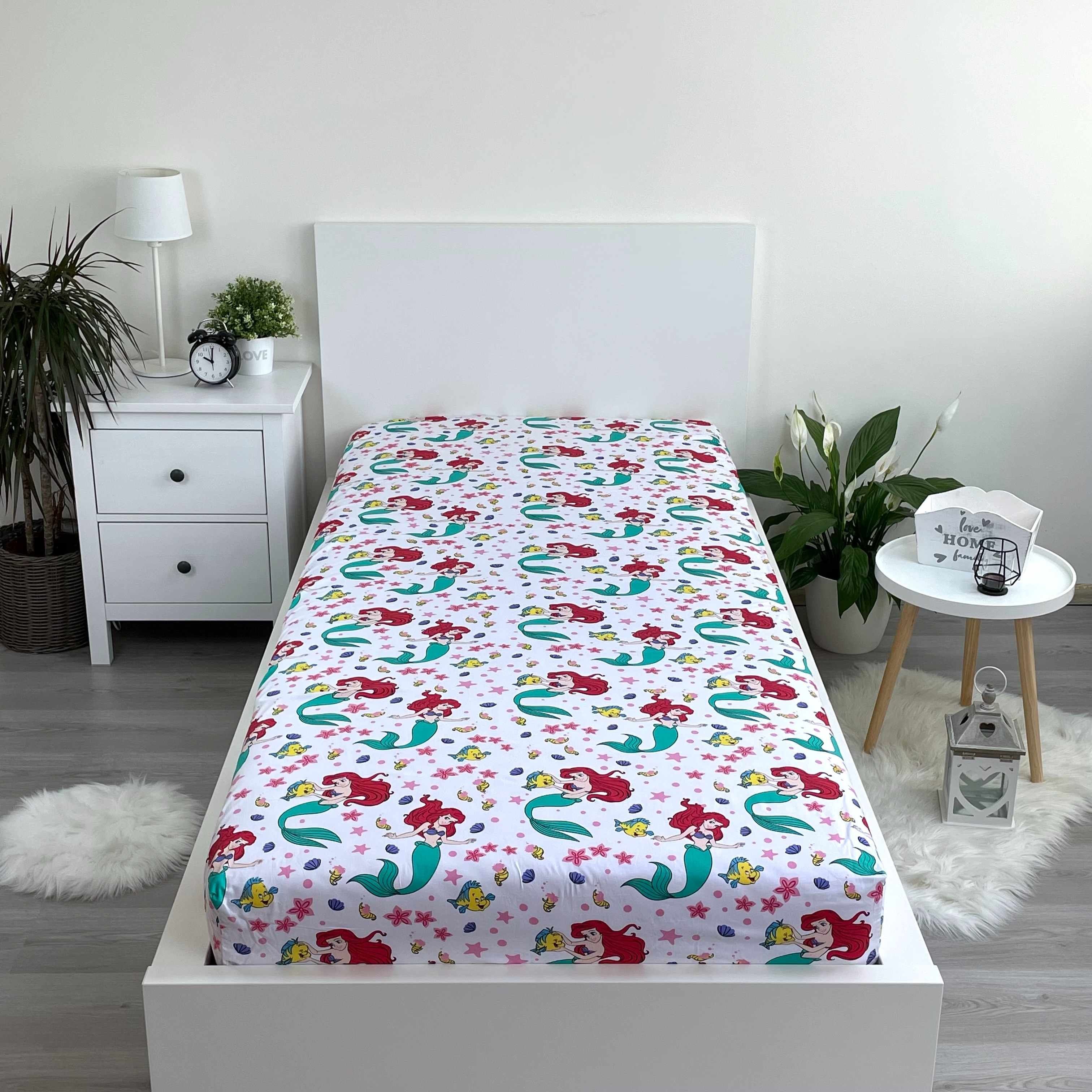 Arielle Disney Spannbettlaken - 90x200 cm Bettbezug Einzelbett Matratzenbezug