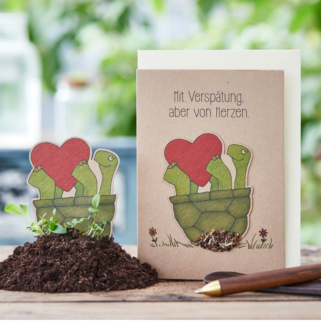 Grußkarte "Mit Verspätung"