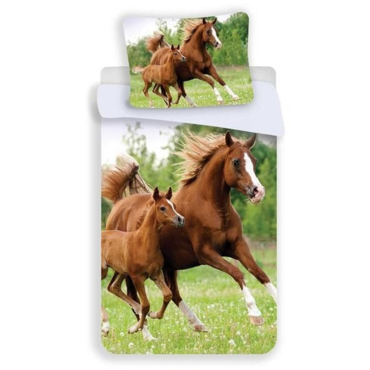 Pony Bettwäsche süße Pferde - weiche Baumwolle - Kissen und Decke