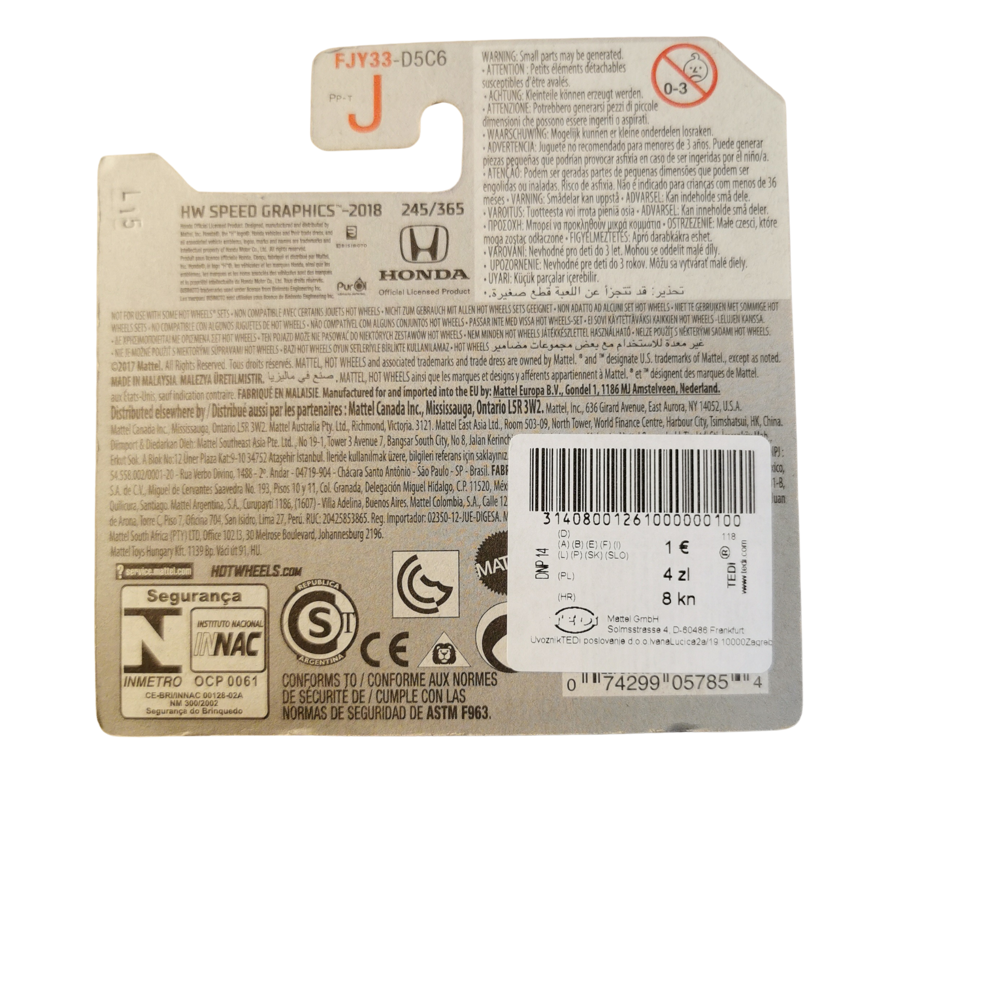 Hot Wheels Mainline 16 Honda Civic Type R 245/365 2018