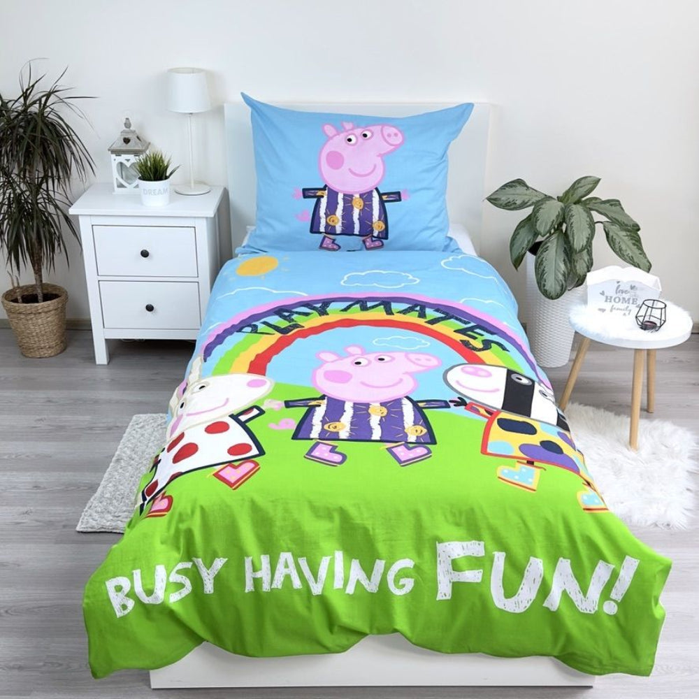 Peppa Pig Bettwäsche mit Leuchteffekt - 140x200 cm Wutz Kissen und Decke