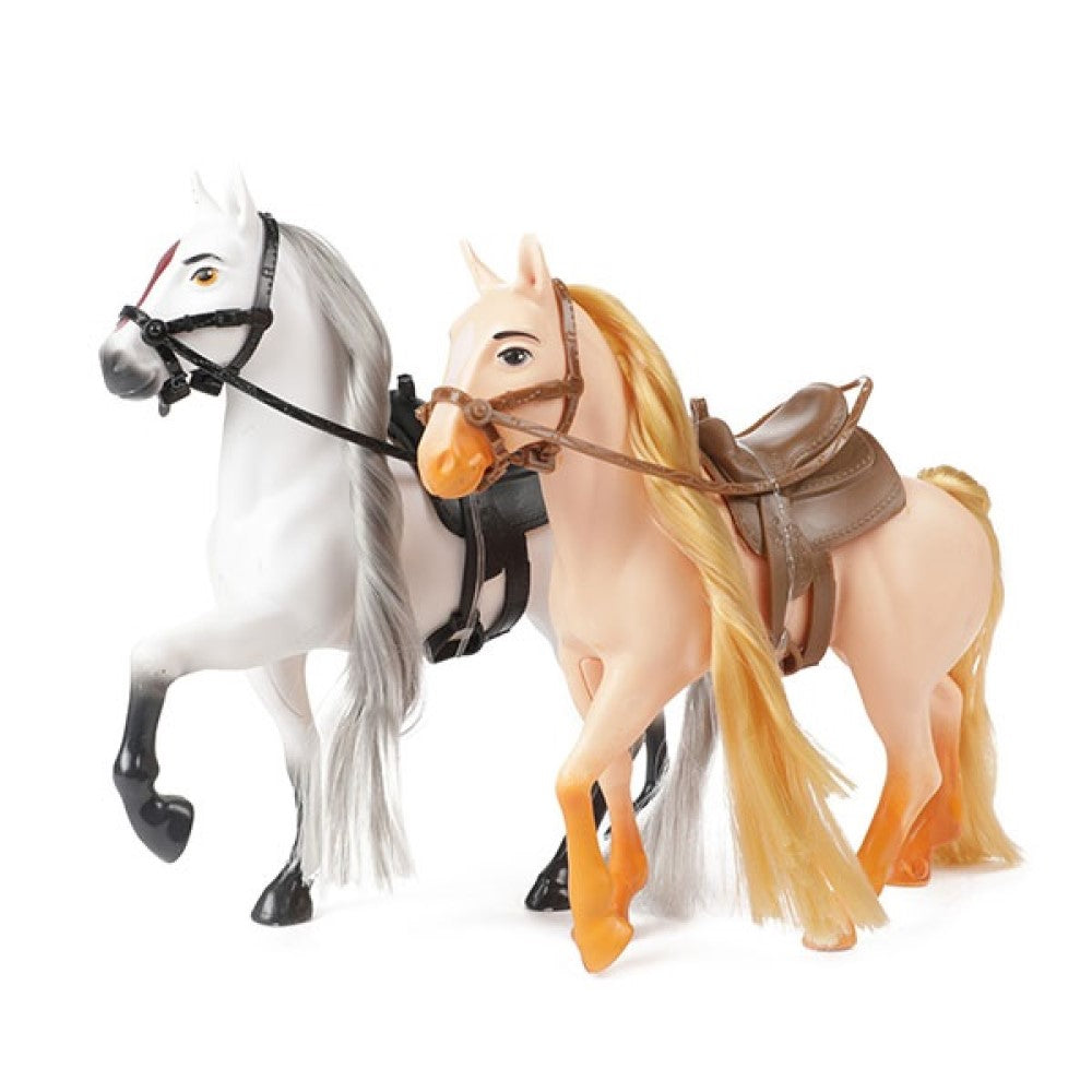 2er Pferde Set mit Zubehör Spielzeugpferde mit langer Mähne
