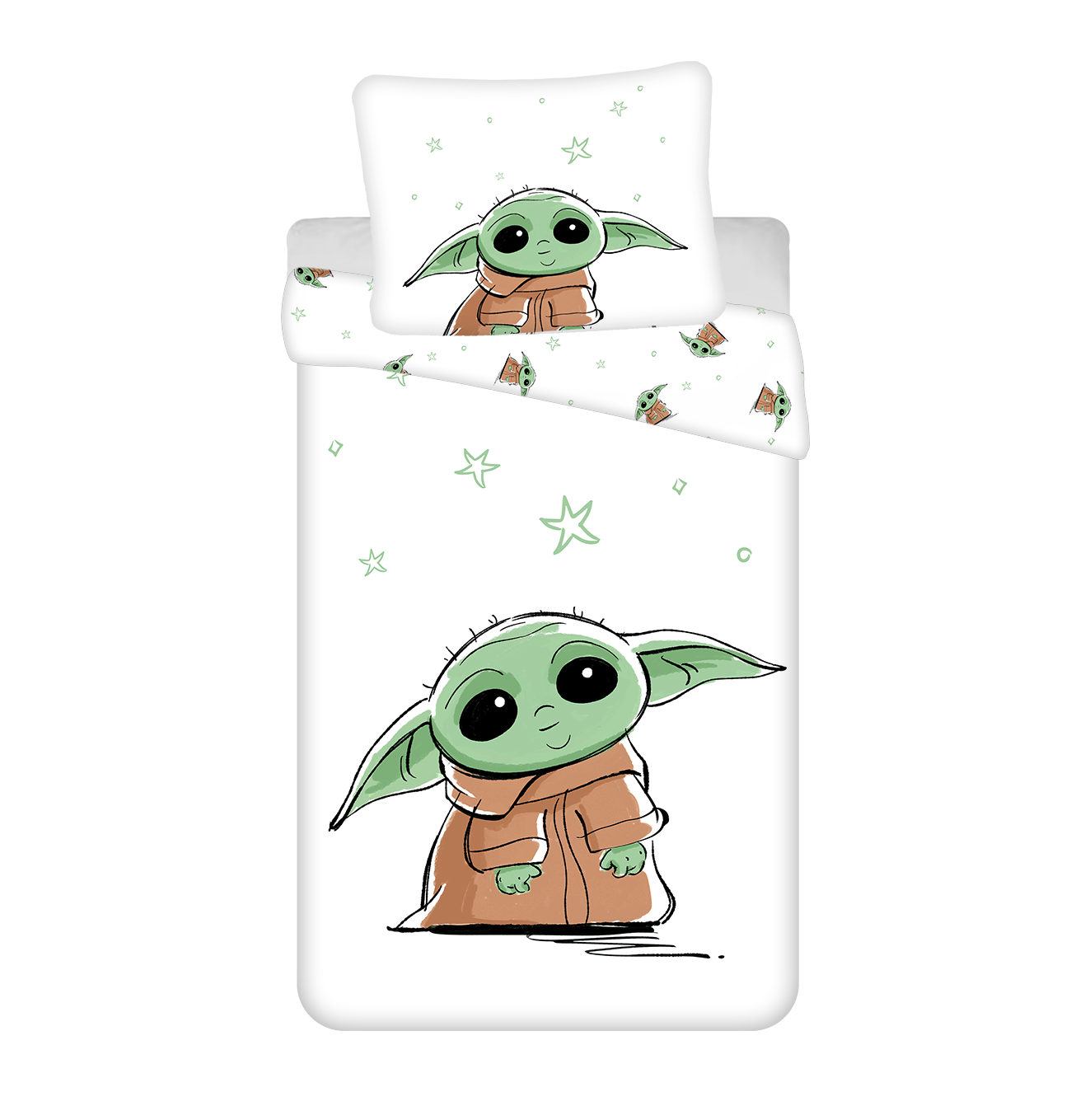 Star Wars Grogu Bettwäsche - weiche Baumwolle 140x200 cm Baby Yoda Kissen und Decke