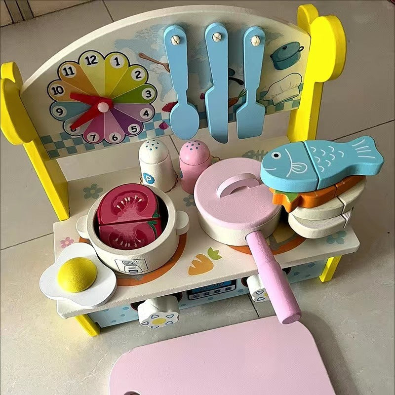 Mini Holz Küche mit Kochplatten und Kochset für Kinder ab 2 Jahren