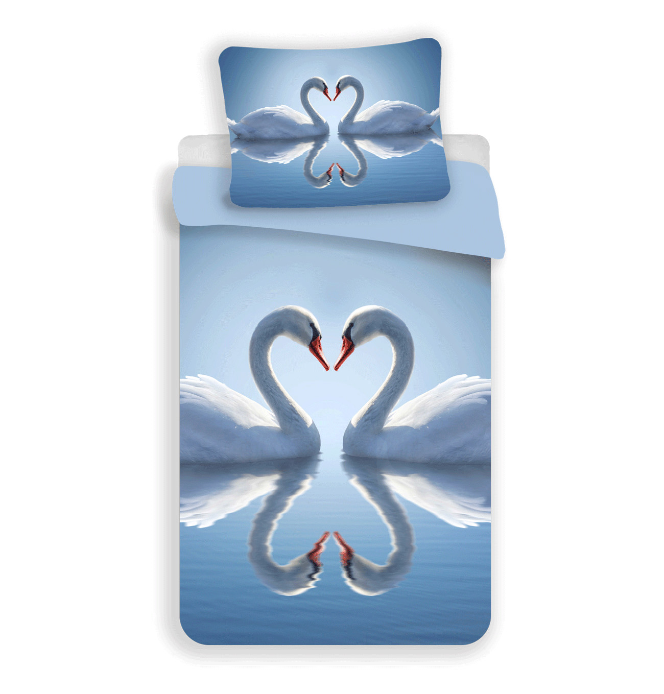 Schwan Herz Bettwäsche - 140x200 cm Schwäne Kissen und Decke