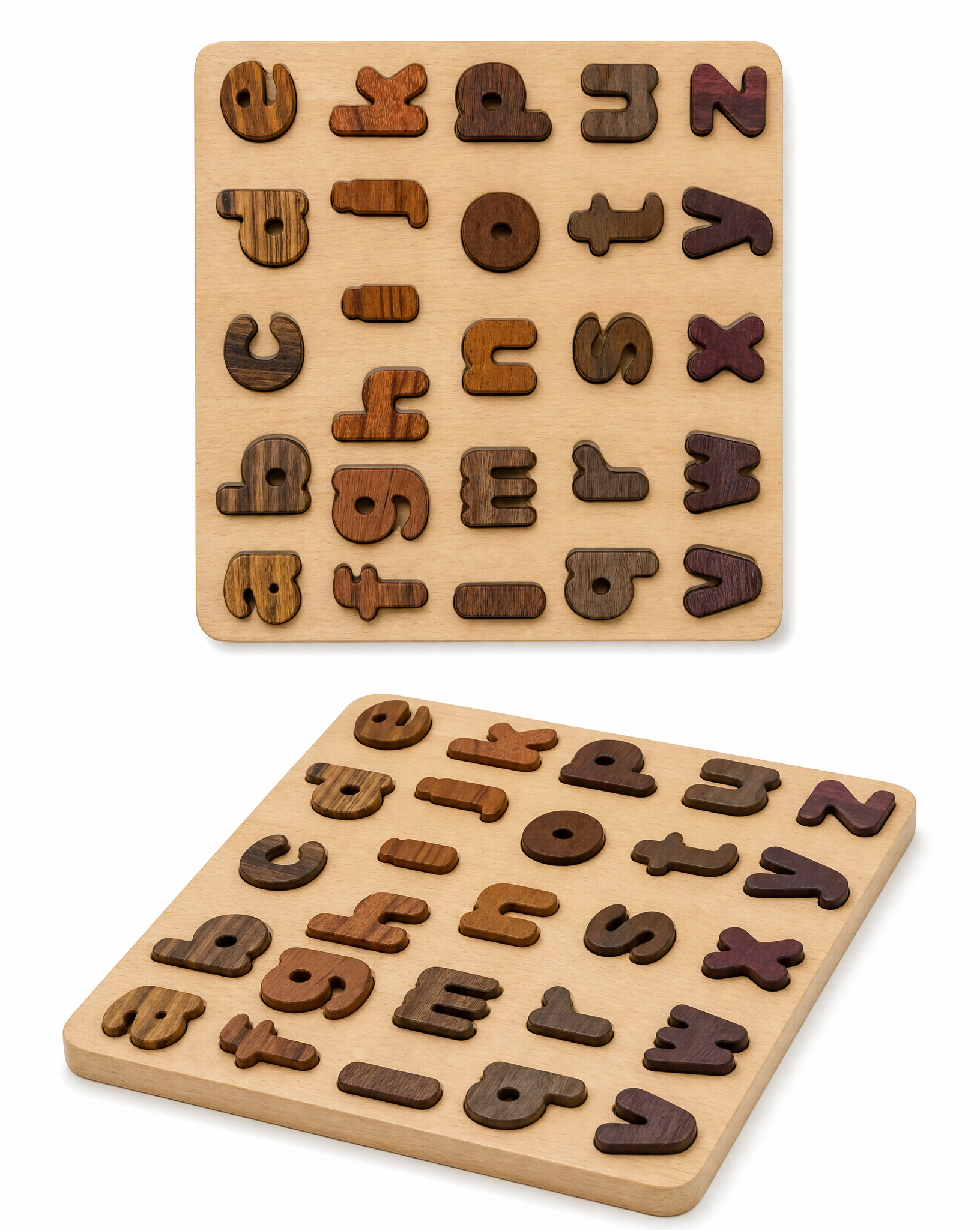 Buchstaben-Zahlen-Puzzle aus Holz – Lernspaß für Kinderhände