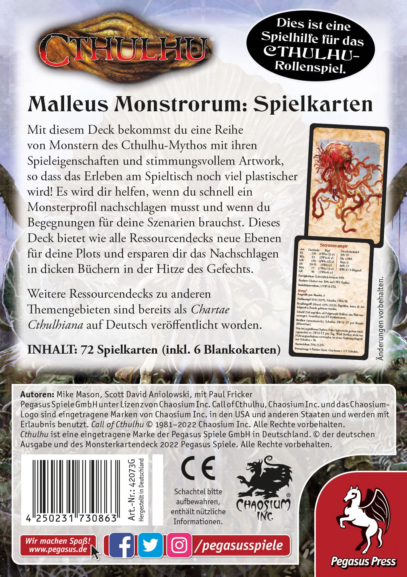 Cthulhu: Malleus Monstrorum Spielkarten - Pegasus Rollenspiel