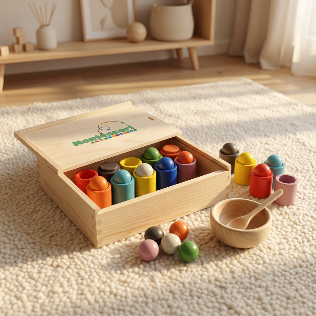 Montessori Holz-Ball-Zuordnungsspiel mit 12 Farben – Puzzle für Farberkennung & frühkindliche Bildung