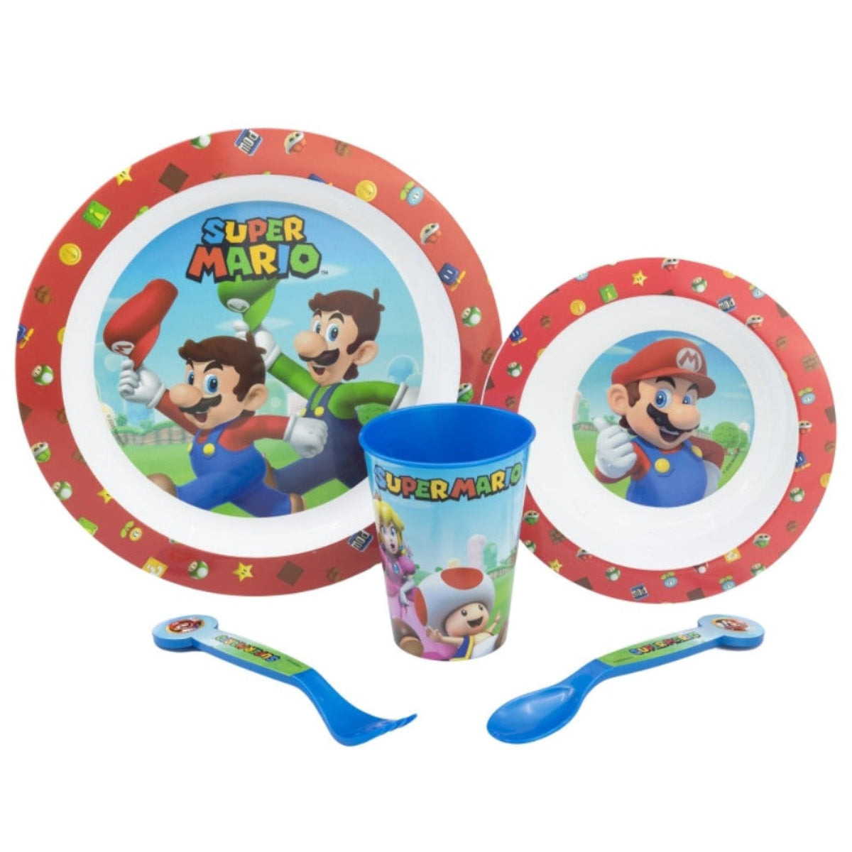 Super Mario Plastik Geschirr Set 5-Teile Kunststoffset für Kinder