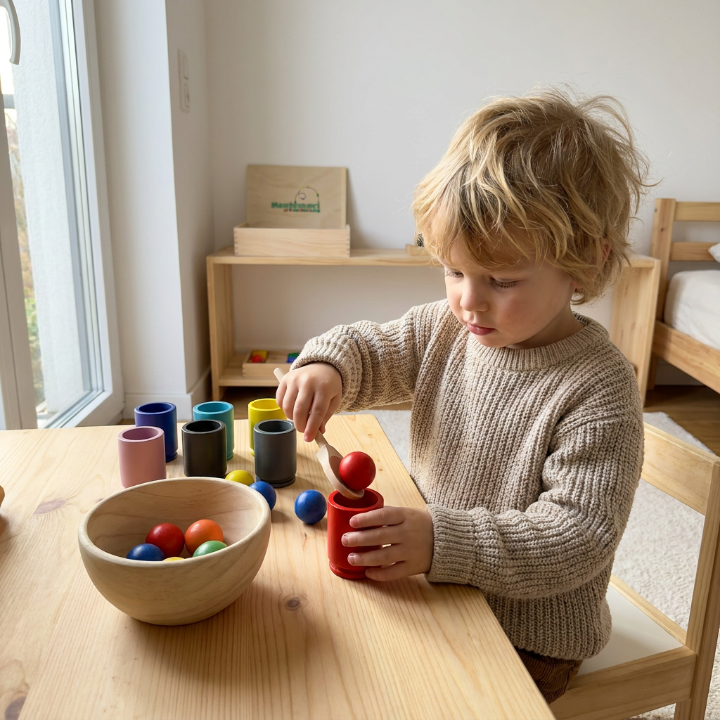 Montessori Holz-Ball-Zuordnungsspiel mit 12 Farben – Puzzle für Farberkennung & frühkindliche Bildung
