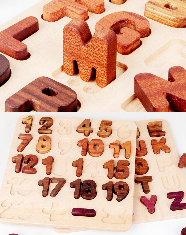 Buchstaben-Zahlen-Puzzle aus Holz – Lernspaß für Kinderhände