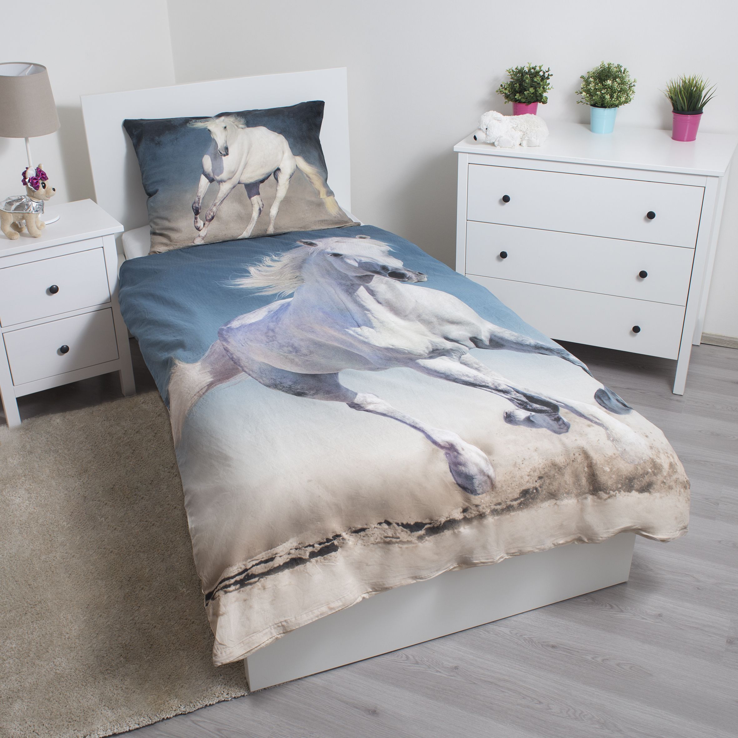 Pferde Bettwäsche - weiche Baumwolle 140x200 cm Pony Kissen und Decke