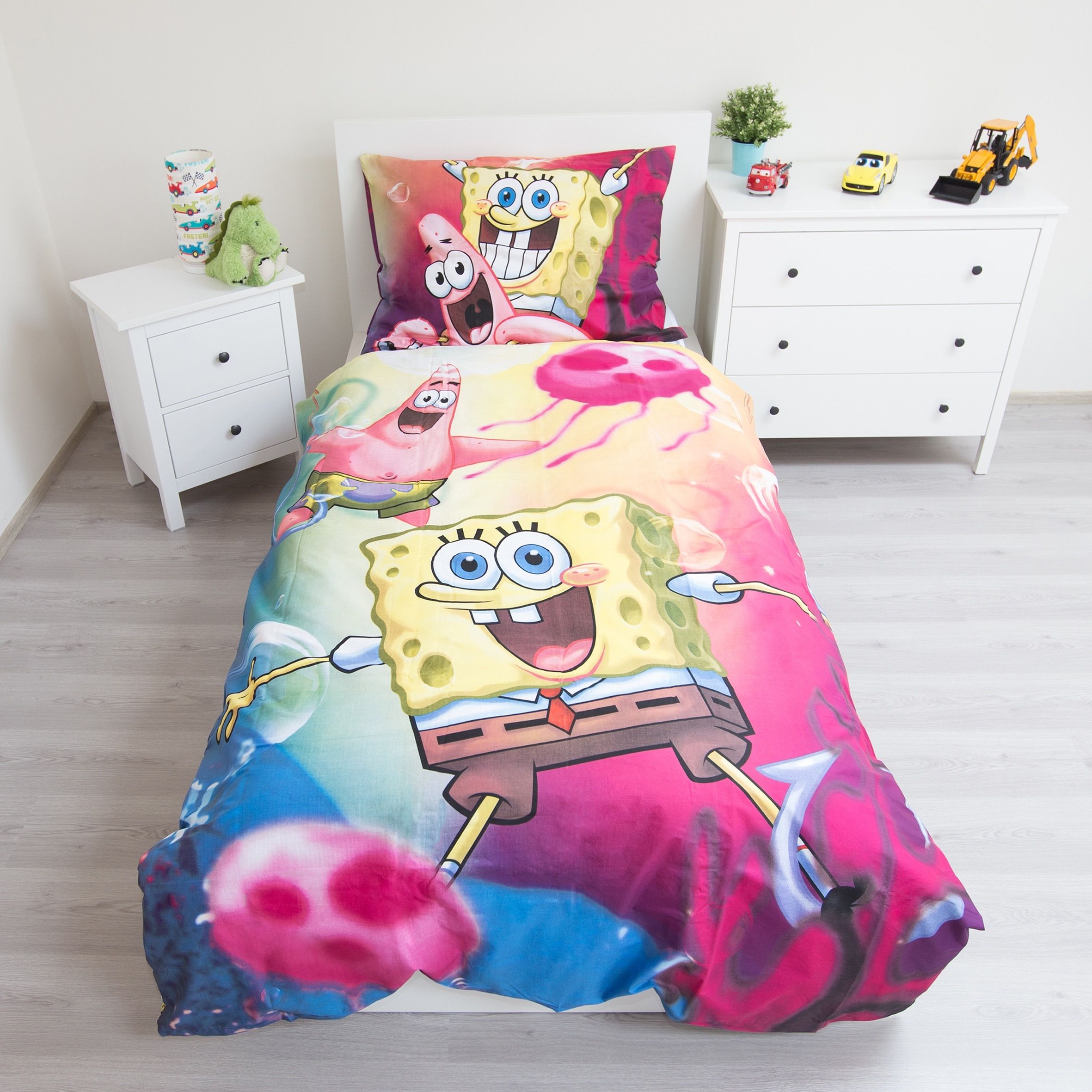 Spongebob Patrick Bettwäsche - 140x200 cm Baumwolle Kissen und Decke