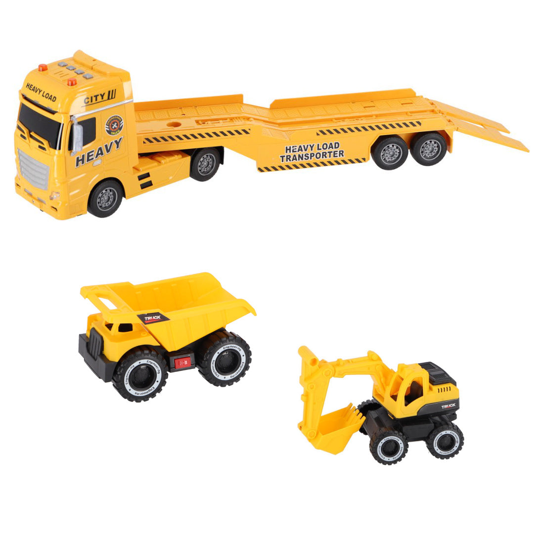 Autotransporter 54 cm Bagger Kipper licht und Sound Auto Abschlepper