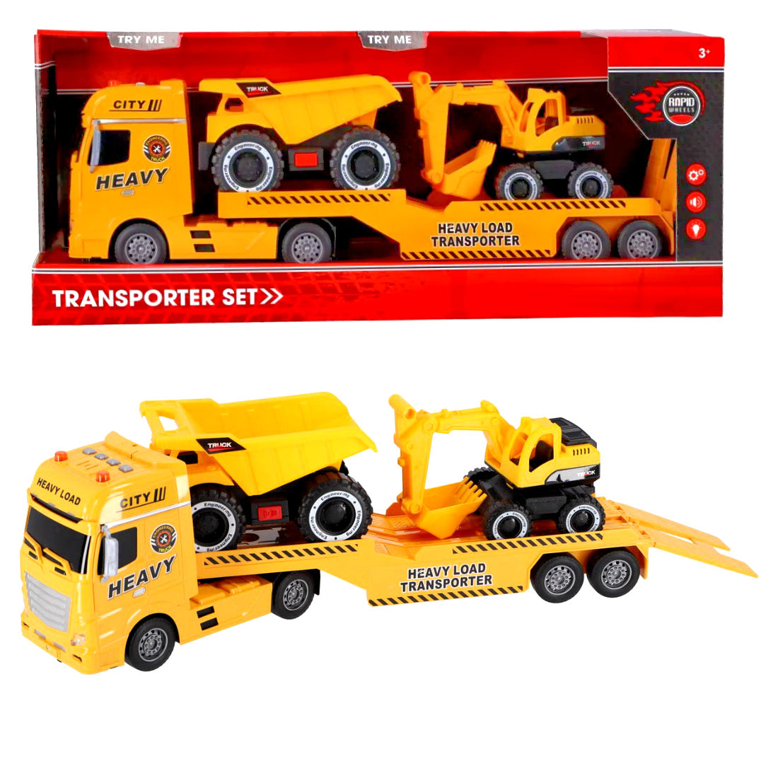 Autotransporter 54 cm Bagger Kipper licht und Sound Auto Abschlepper