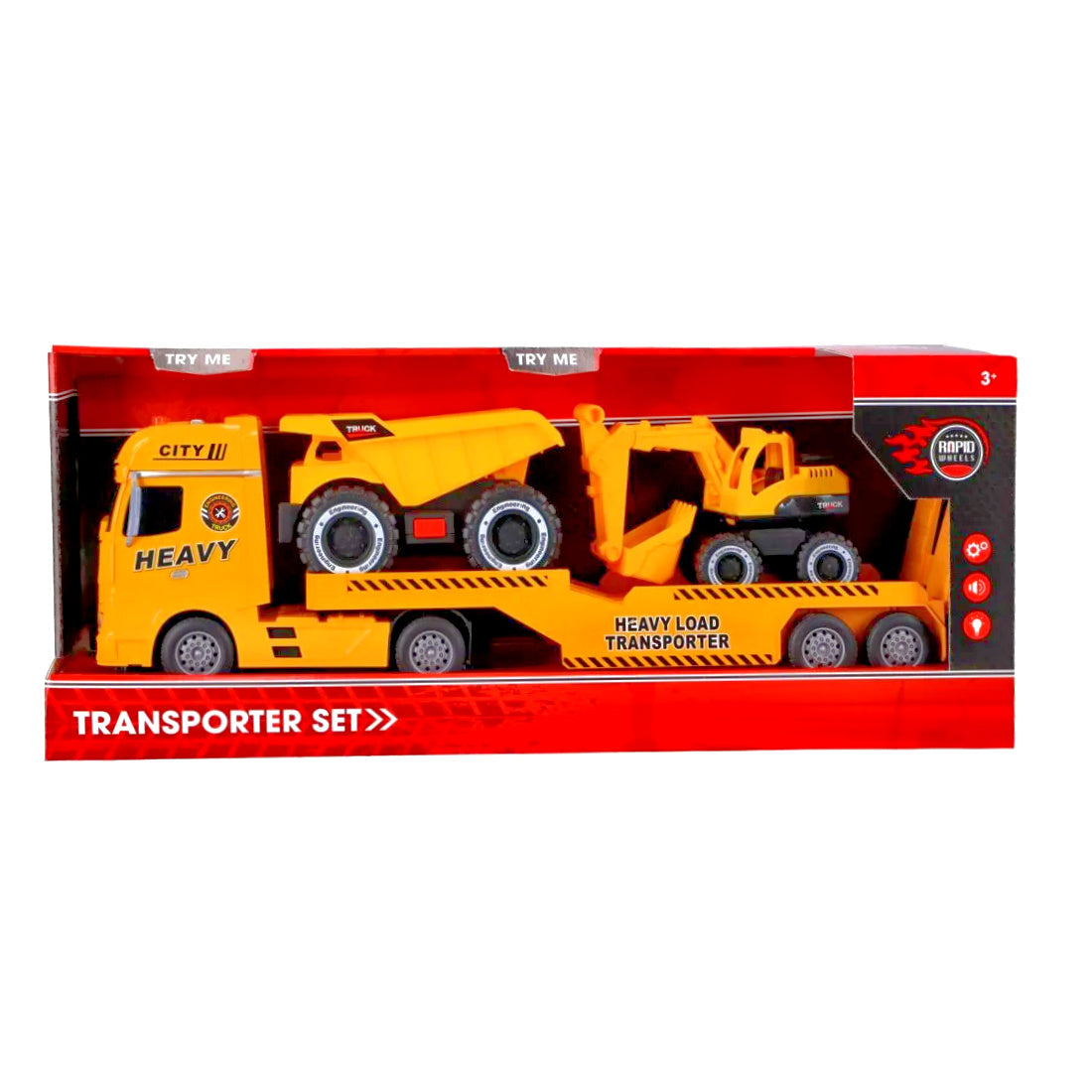 Autotransporter 54 cm Bagger Kipper licht und Sound Auto Abschlepper