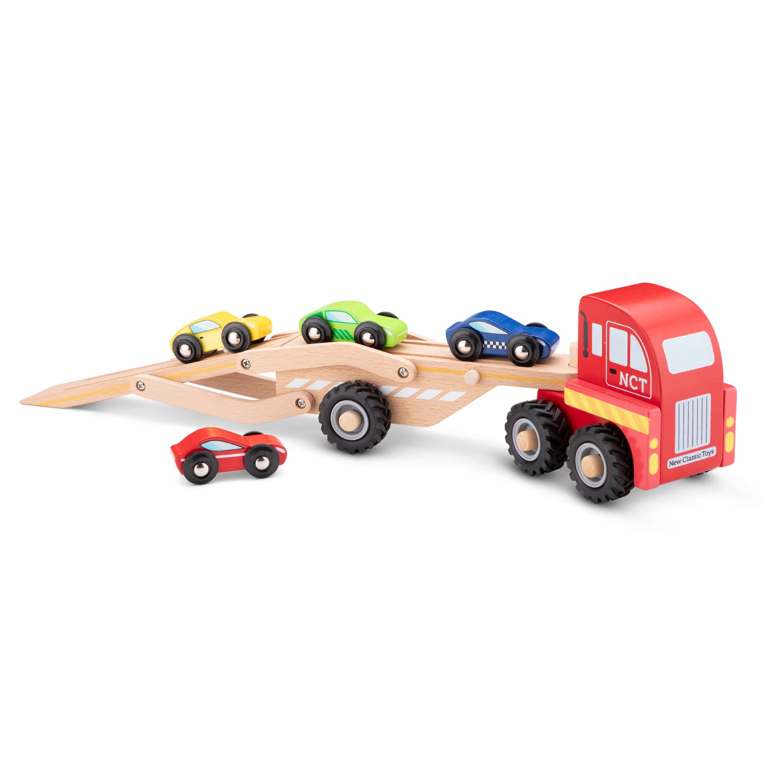 Autotransporter aus Holz Abschleppwagen mit 4 Autos aus Holz