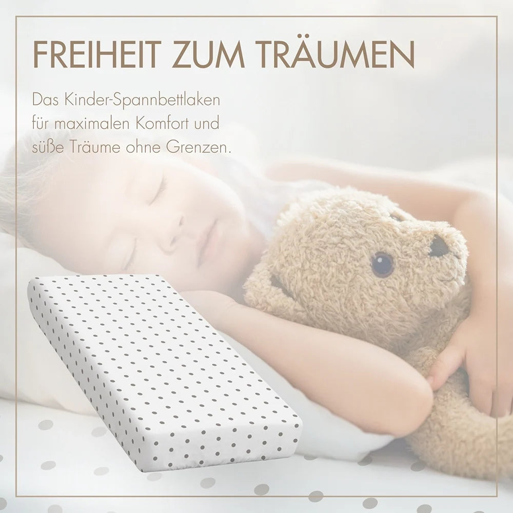 Kinder-Spannbettlaken 140x70 cm – „Graue Tupfen“