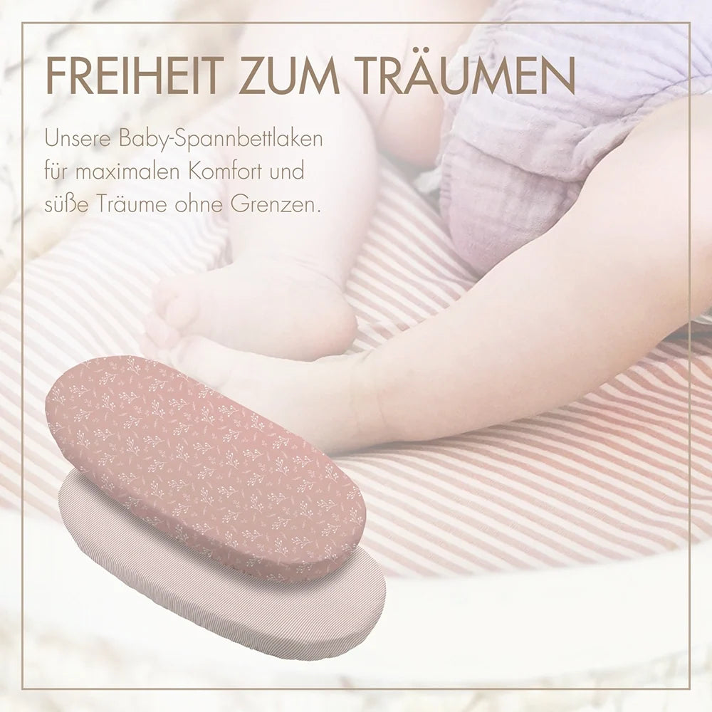 2er Set Baby Spannbettlaken Oval – „Rose Blüte“