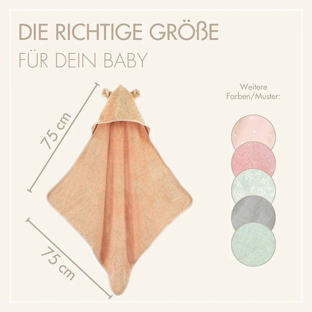 Baby Kapuzenhandtuch mit Ohren in Puder