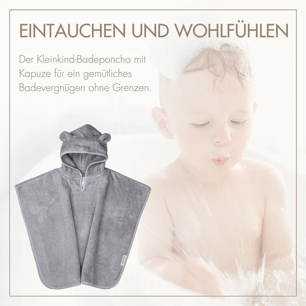 Baby Badeponcho 75x75 cm – „Grau“ mit niedlichen Bärenohren