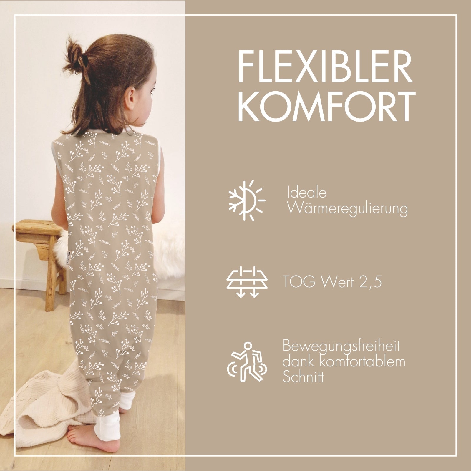 Schlafsack mit Füßen Raschelnde Zweige Taupe - 2.5 TOG