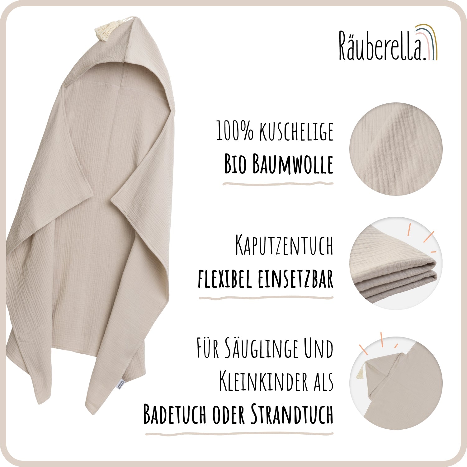 Musselin Kapuzenhandtuch (75x100cm)  Beige