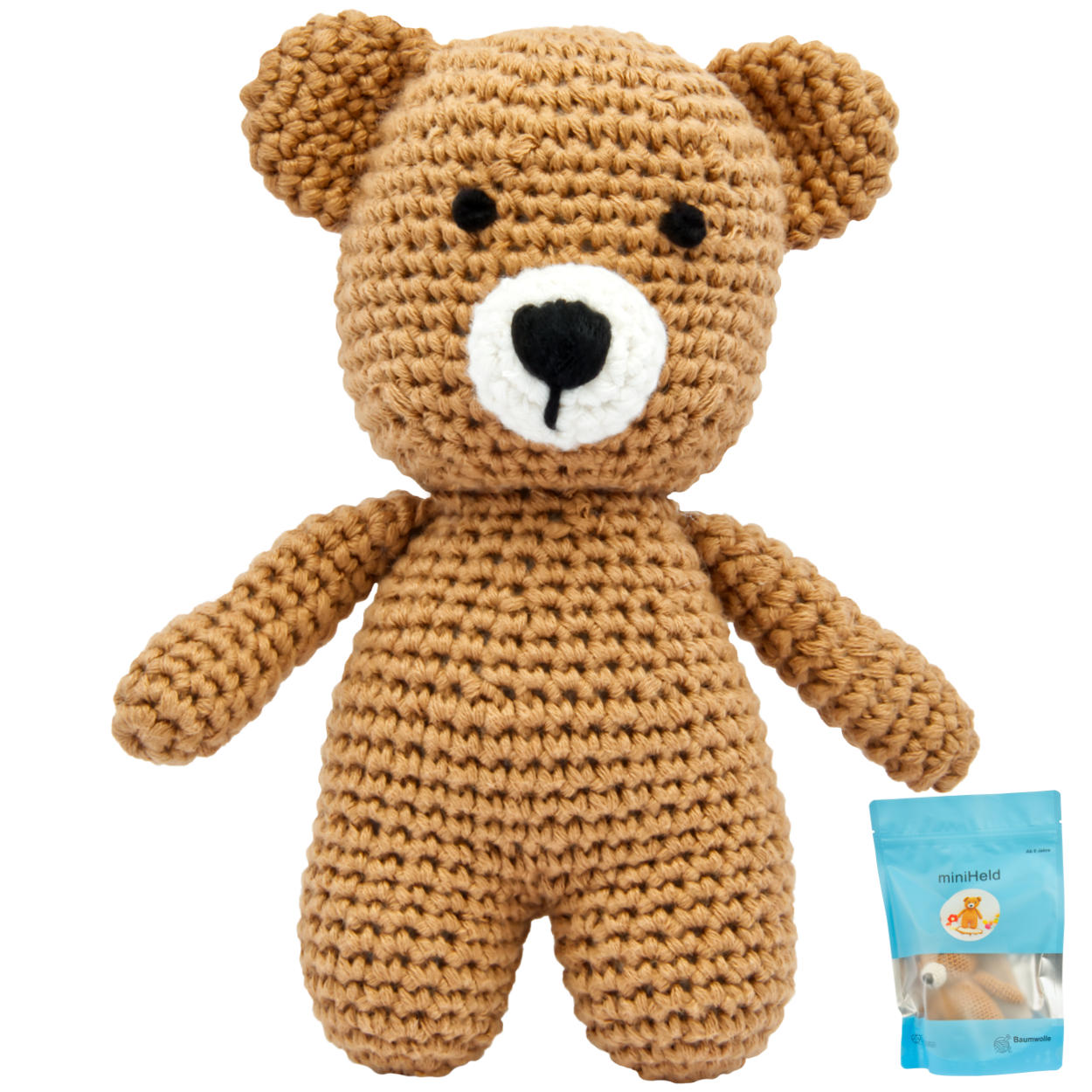 Handgestrickter Bär gehäkelt aus Baumwolle Spielzeug 15 cm