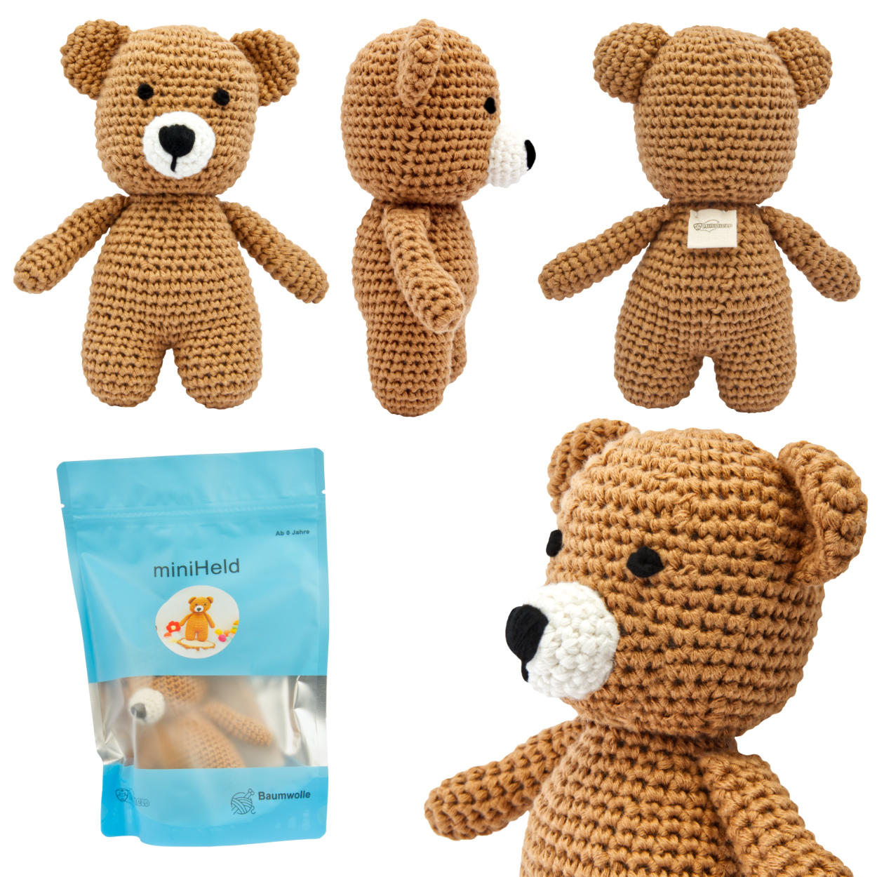 Handgestrickter Bär gehäkelt aus Baumwolle Spielzeug 15 cm