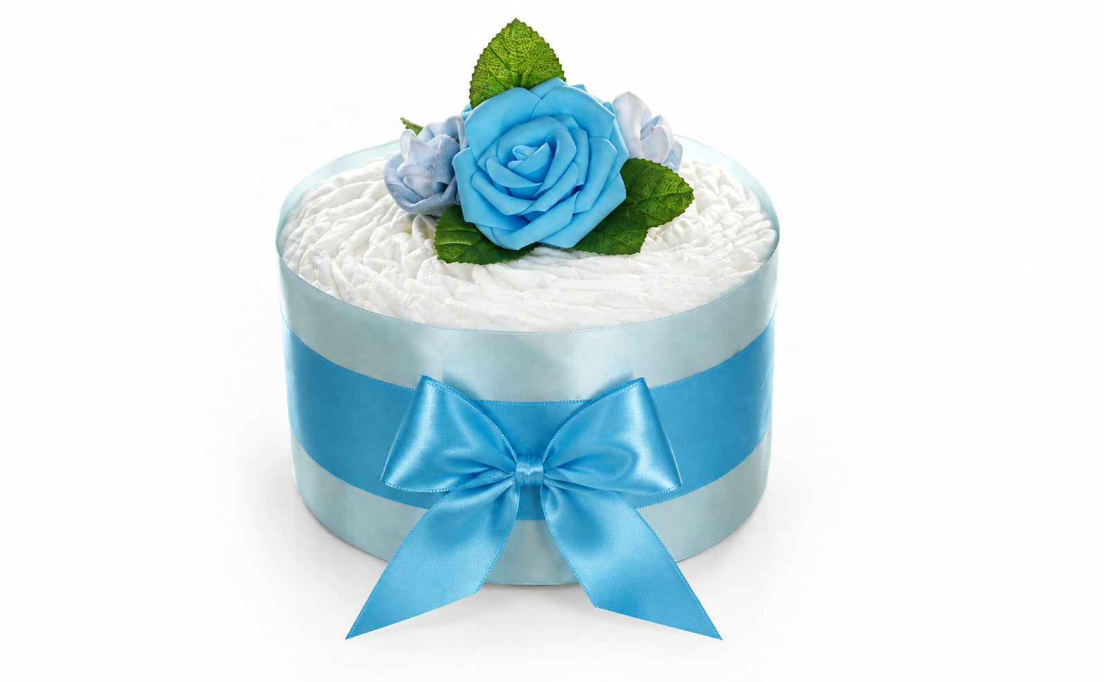 Windeltorte Rosenblüte in Blau – Geschenk zur Geburt