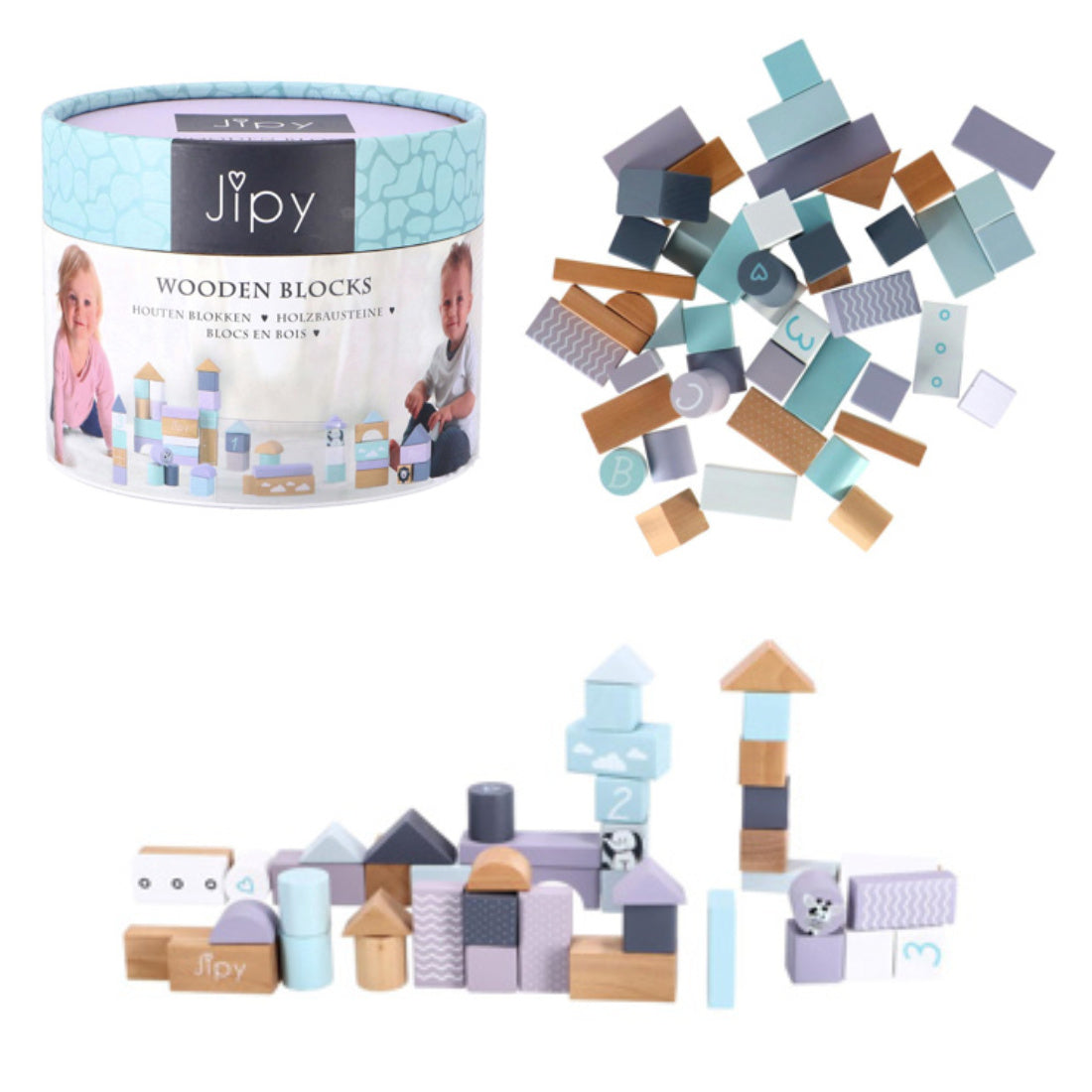 Blockbox 26 Bauklötzen verschiedene Formen Farben