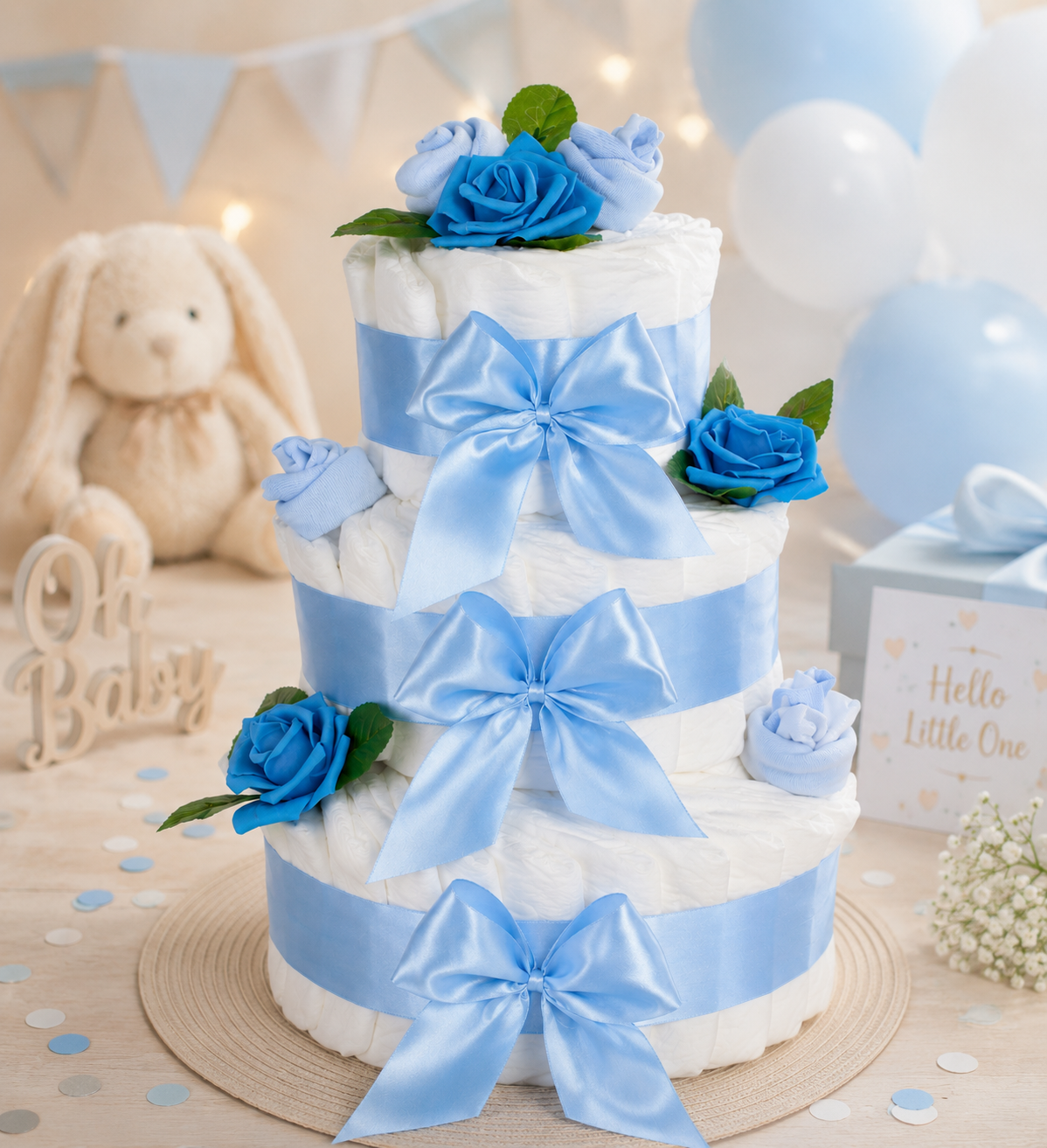 Windeltorte Rosenblüte blau