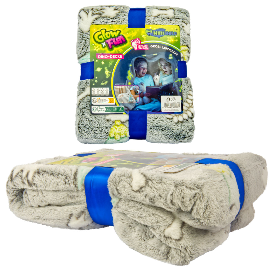 Kinderdecke Kuscheldecke Dinosaurier leuchten im Dunkeln 130x150cm