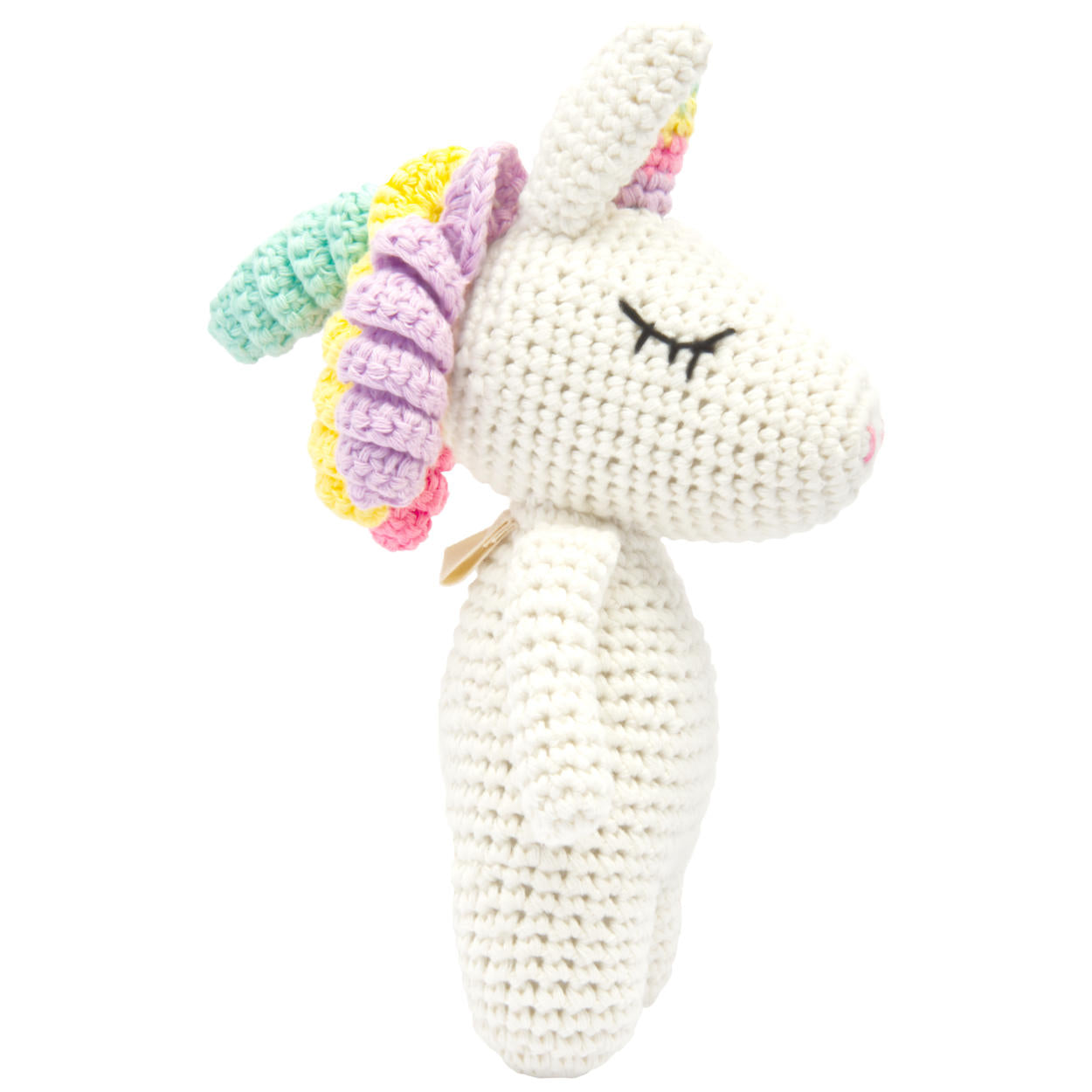 Handgestrickter Einhorn gehäkelt aus Baumwolle Spielzeug 16 cm