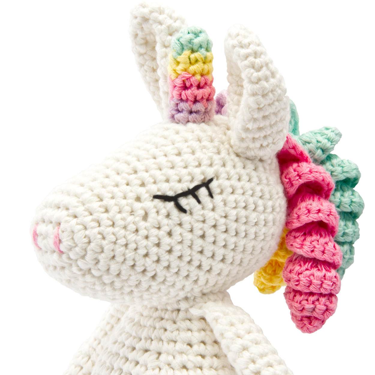 Handgestrickter Einhorn gehäkelt aus Baumwolle Spielzeug 16 cm