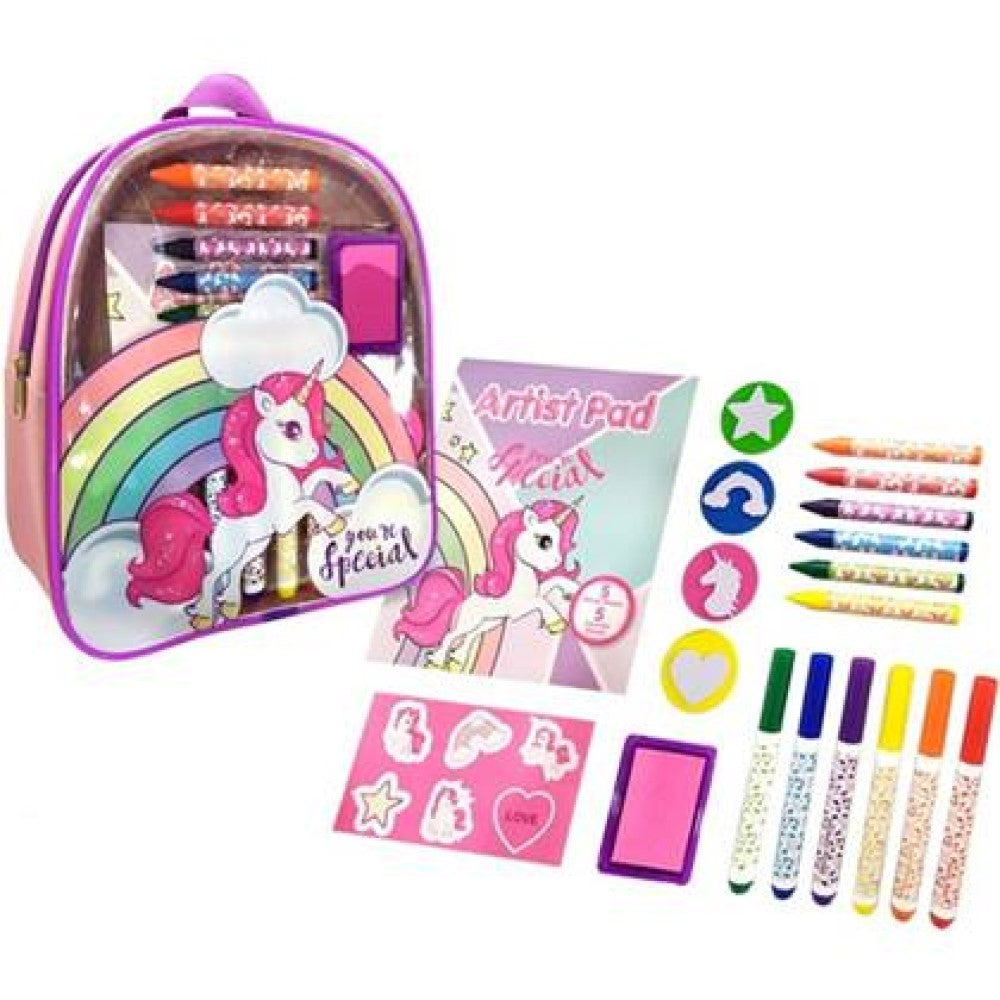 Einhorn Malset Rucksack mit Stiften Aufklebern und Stempel