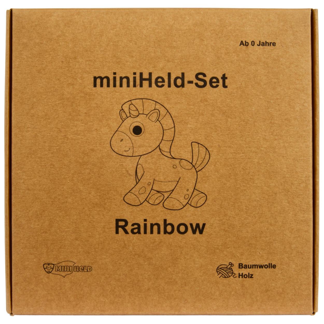 Handgestrickter Einhorn Rainbow Set Babyrassel Holz Baumwolle 16 cm