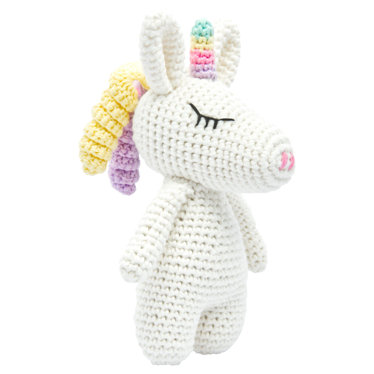 Handgestrickter Einhorn Rainbow Set Babyrassel Holz Baumwolle 16 cm
