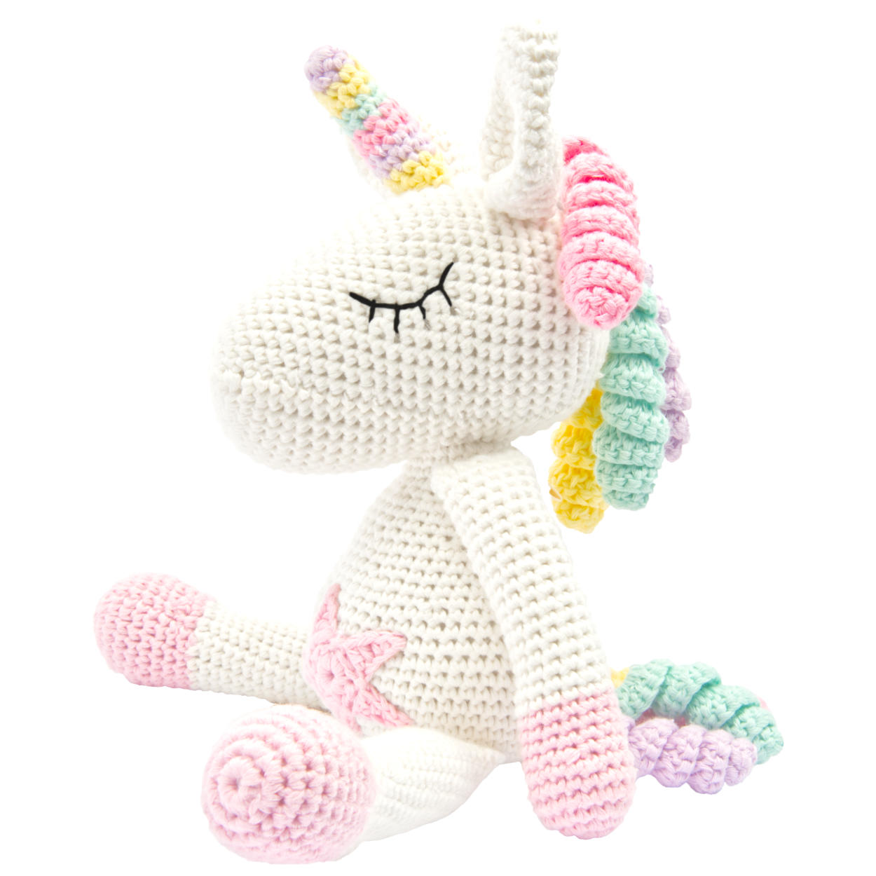 Handgestrickter Einhorn "Glücksbringer" Spielzeug aus Baumwolle 28cm
