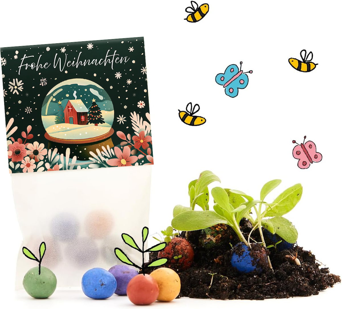 10x5 Blumenmurmeln im Tütchen "Schneekugel"
