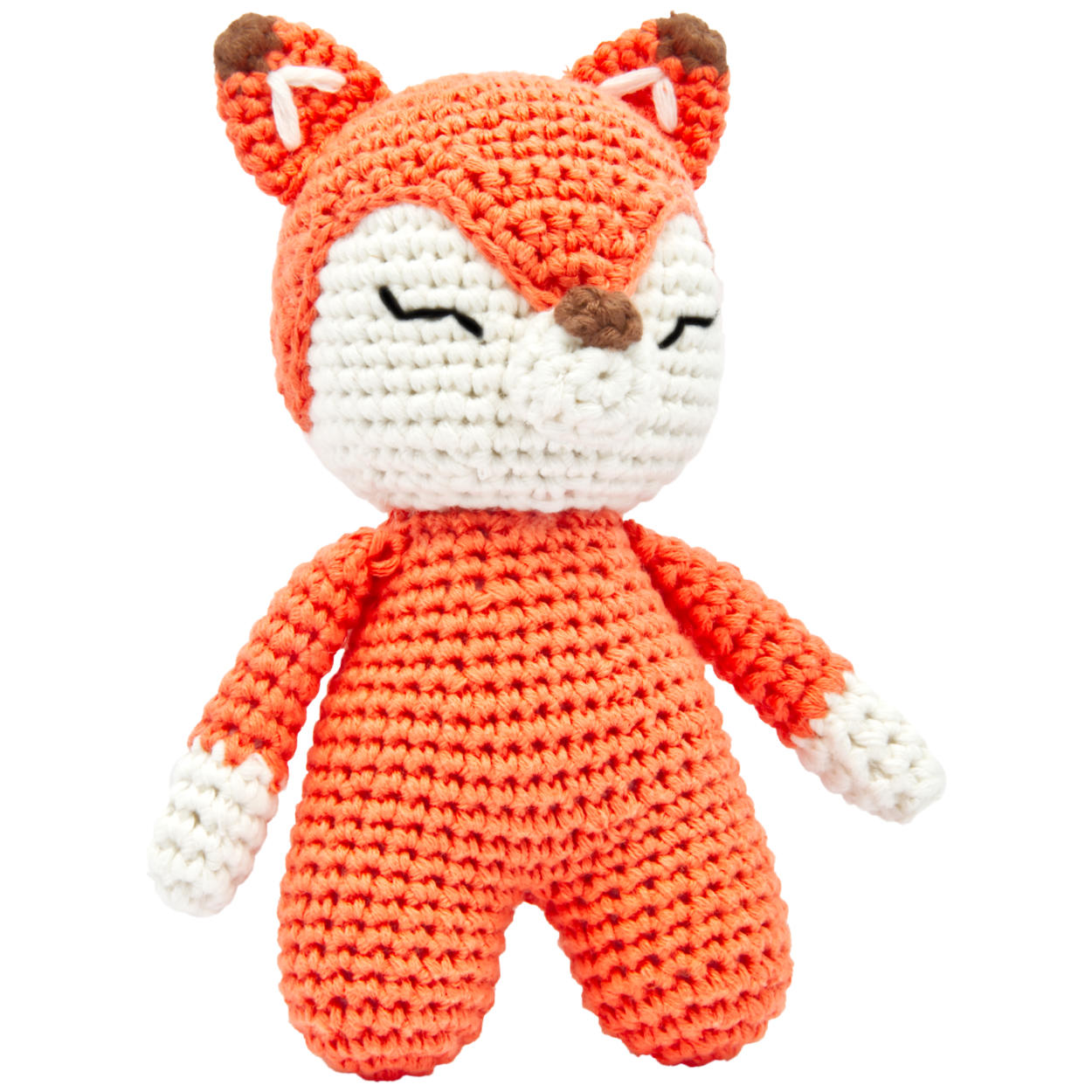 Handgestrickter Fuchs Fuzzy Set Babyrassel Holz Baumwolle 15 cm