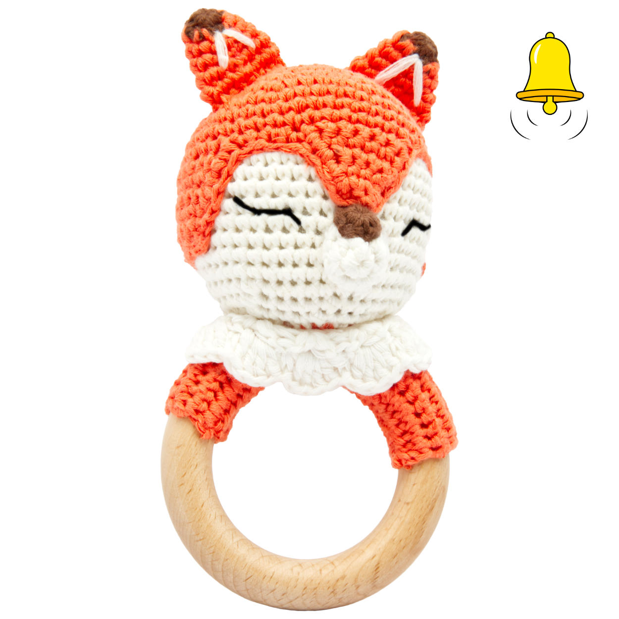 Handgestrickter Fuchs Fuzzy Set Babyrassel Holz Baumwolle 15 cm