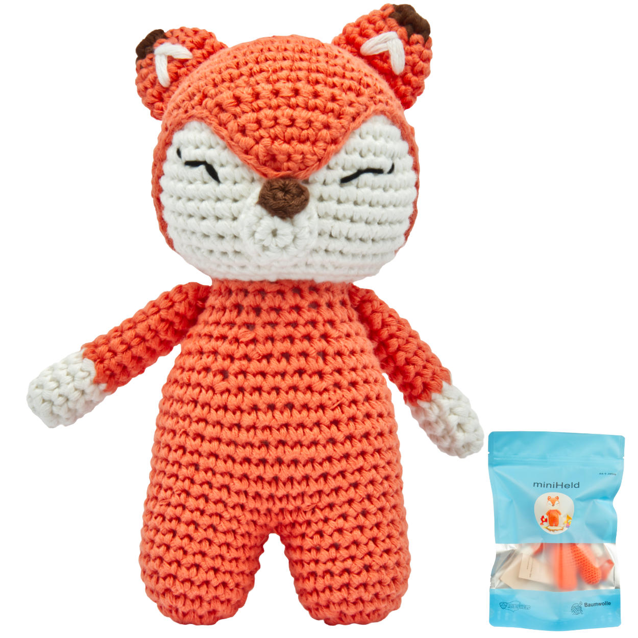 Handgestrickter Fuchs gehäkelt aus Baumwolle Spielzeug 15 cm