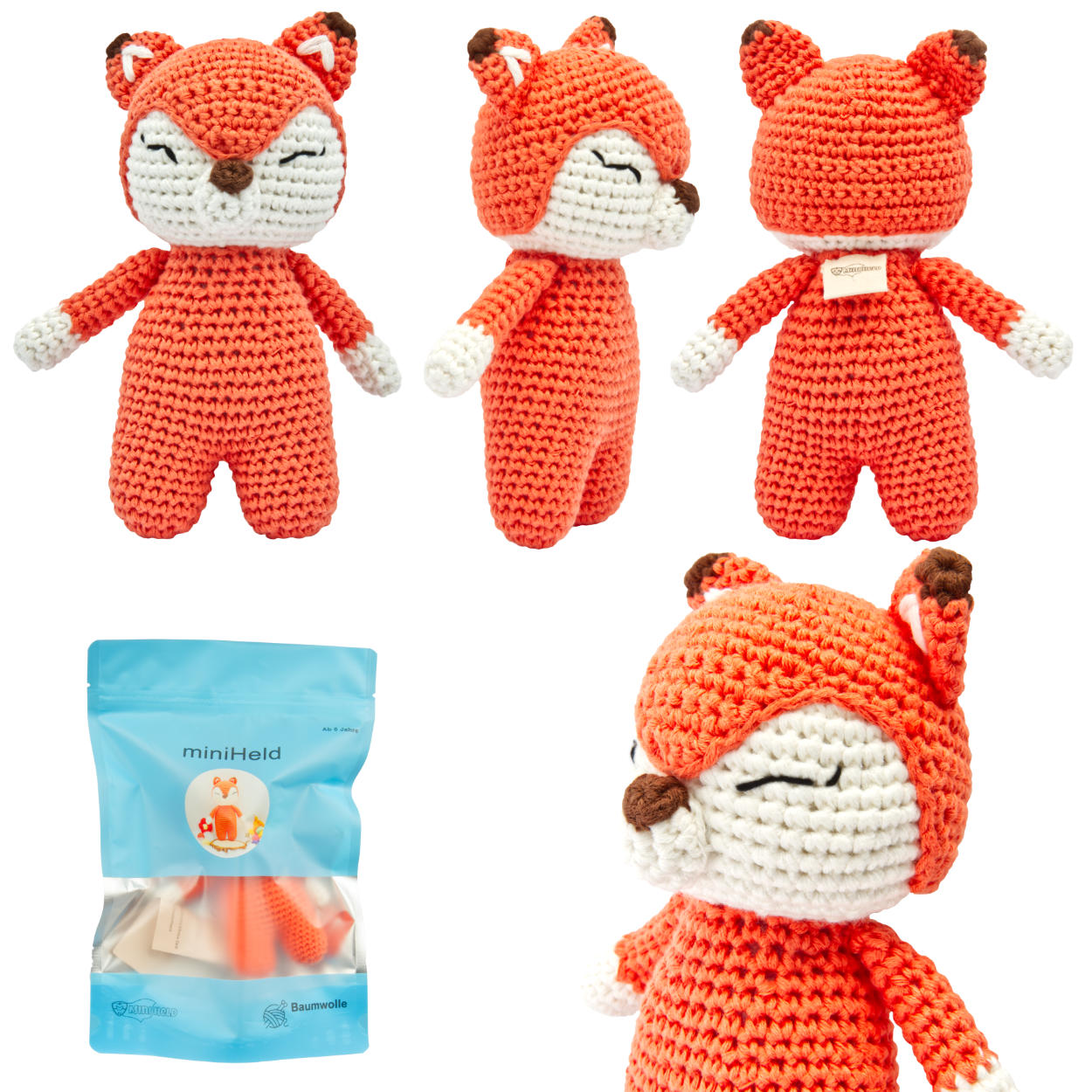 Handgestrickter Fuchs gehäkelt aus Baumwolle Spielzeug 15 cm