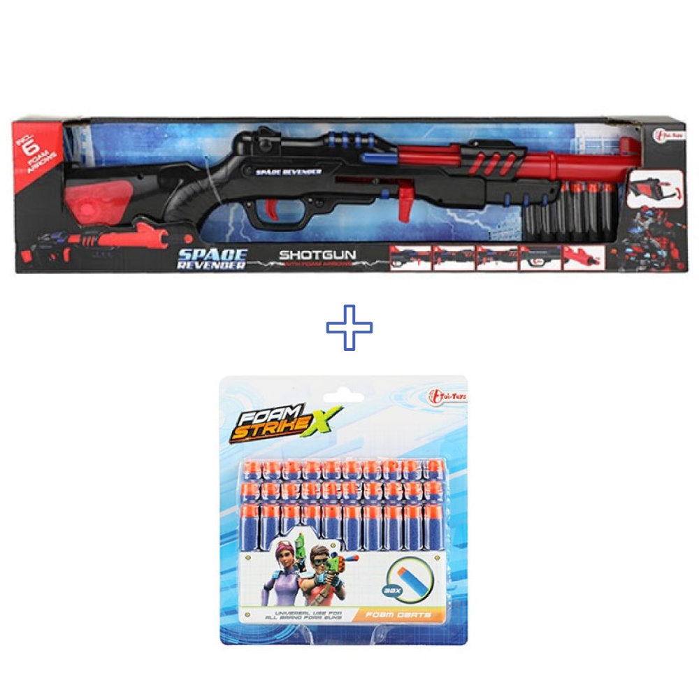 Gewehr Schrotflinte Set mit 6 plus 30 Schaumstoffpfeilen.