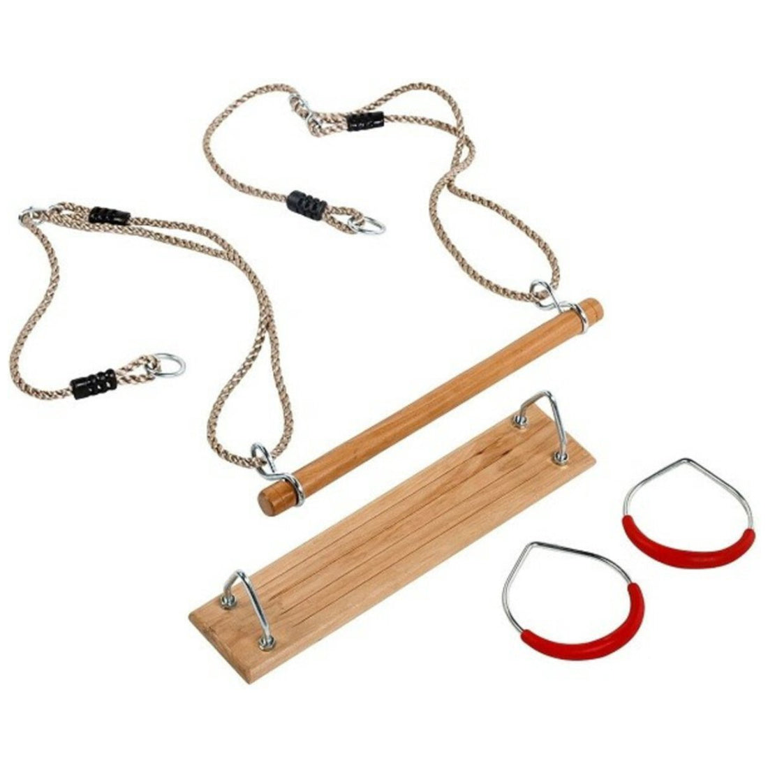 Gymnastik Set 3 in 1 Schaukel Stange Ringe aus Holz Innen und aussen