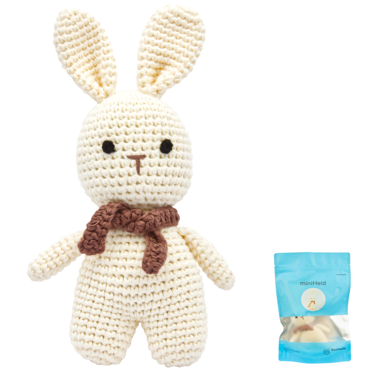 Handgestrickter Hase gehäkelt aus Baumwolle Spielzeug 18 cm