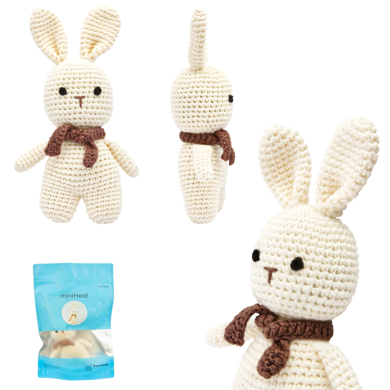 Handgestrickter Hase gehäkelt aus Baumwolle Spielzeug 18 cm