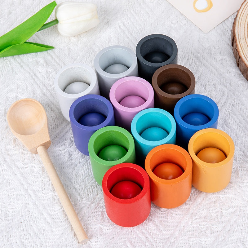 Montessori Holz-Ball-Zuordnungsspiel mit 12 Farben – Puzzle für Farberkennung & frühkindliche Bildung